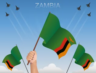 Foto op Aluminium Zambia flags flying under the blue sky  © Khusnul