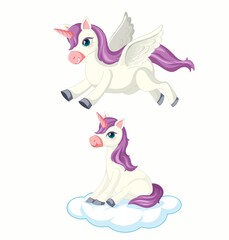 Set of two cartoon unicorns vector