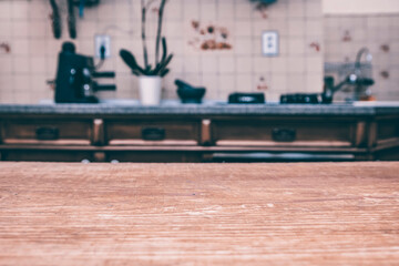 Obraz premium Cozy bright kitchen interior with wooden furniture