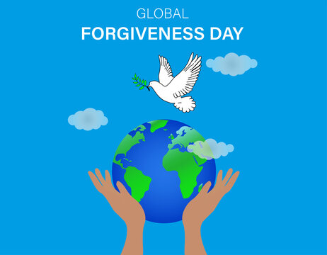 Global Forgiveness Day . On 7 July . Caring Hands With Earth Concept Illustration Art Can Be Use As A Poster, Banner, Template .