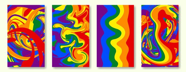 Set of rainbow abstract backgrounds for social media posting and stories. Colorful wavy shapes, liquid patterns in rainbow colors, lgbt concept.