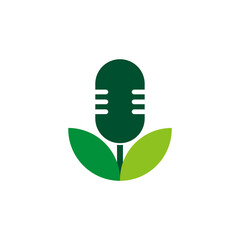 microphone and leaf for podcast logo design