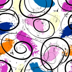 Gordijnen seamless abstract pattern background, with swirls, paint strokes and splashes © Kirsten Hinte