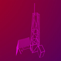 Obraz premium Antenna. Telecommunications signal transmitter radio tower. Communications concept. Wireframe low poly mesh vector illustration