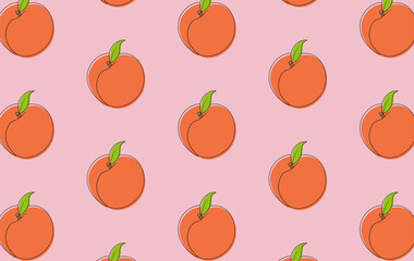 Peaches on a pink background. Vector background.