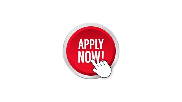 Apply now. Web banner. Arrow, cursor icon. Arrow icon. Hand click. Motion graphics.