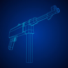Submachine gun german MP 40 world war 2 firearms pistol. Wireframe low poly mesh vector illustration.