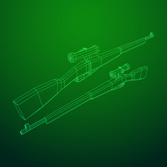 Sniper bolt-action rifle mosin nagant. Wireframe low poly mesh vector illustration.