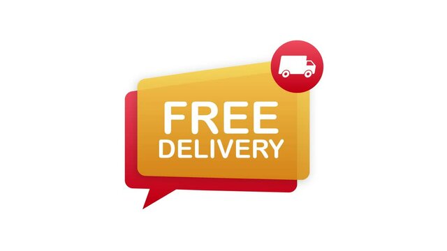 Free delivery. Badge with truck. Price tag. Motion graphics.