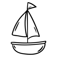 Boat hand drawn vector doodle illustration. Cartoon boat. Isolated on white background. Hand drawn summer element