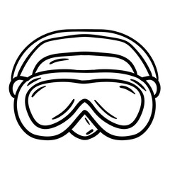 Diving mask hand drawn vector doodle illustration. Cartoon diving mask. Isolated on white background. Hand drawn summer element