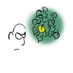 Man looking at one yellow leaf
