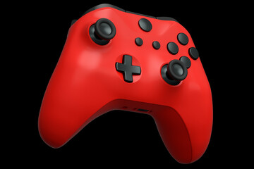 Realistic red joystick for video game controller on black background