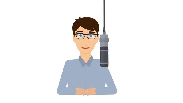 Spokesman. Animation of a public speech of a speaker with a microphone, alpha channel. Cartoon