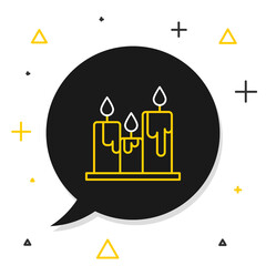 Obraz premium Line Burning candles icon isolated on white background. Cylindrical candle stick with burning flame. Colorful outline concept. Vector