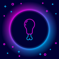 Glowing neon line Chicken leg icon isolated on black background. Chicken drumstick. Colorful outline concept. Vector