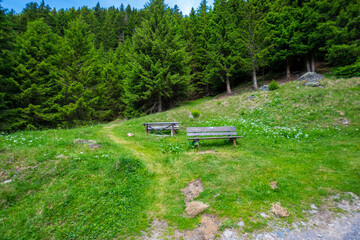 alpine landscape along a hiking trail near Ischgl (Tyrol, Austria)