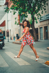 black woman walking on the street