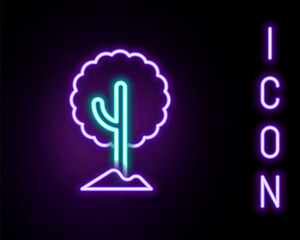 Glowing neon line Tree icon isolated on black background. Forest symbol. Colorful outline concept. Vector