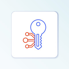 Line Cryptocurrency key icon isolated on white background. Concept of cyber security or private key, digital key with technology interface. Colorful outline concept. Vector