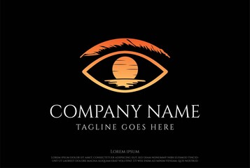 Sunrise Sunset Moon Eye Lens Beach Logo Design Vector