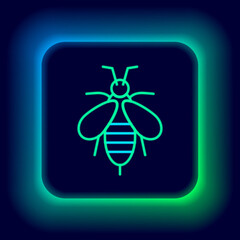 Glowing neon line Bee icon isolated on black background. Sweet natural food. Honeybee or apis with wings symbol. Flying insect. Colorful outline concept. Vector