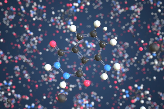 Molecule of luminol, conceptual molecular model. Scientific 3d rendering