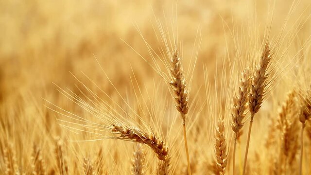 Close-up of a few ears of ripe wheat, the ripe wheat field as the background