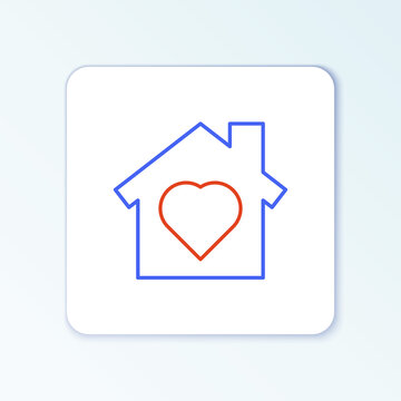 Line House with heart inside icon isolated on white background. Love home symbol. Family, real estate and realty. Colorful outline concept. Vector