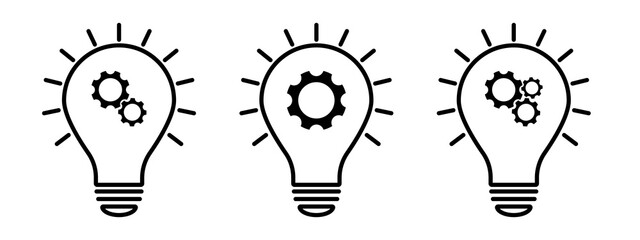 Lamp line icon vector set with gear mechanism. Idea icon symbol.Lightbulb ,led light.Innovation concept icon.