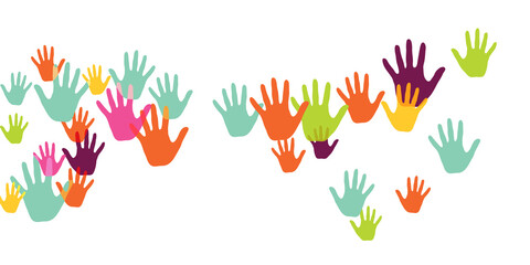 Cheerful children handprints art therapy concept vector illustration.