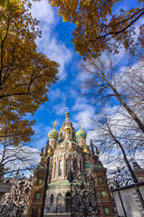Classical church architecture of St. Petersburg, a city in Russia. 