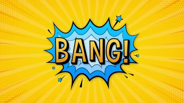 Comic speech bubbles with text Bang. Vintage cartoon illustration. Symbol, sticker tag, special offer label, advertising badge. Motion graphics.
