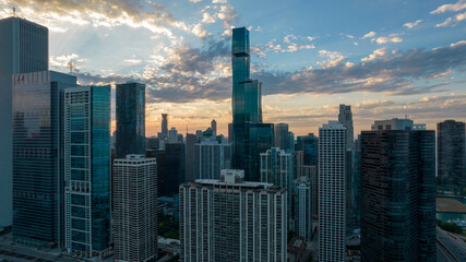 Saint Regis Tower Drone Photo During Sunset Chicago IL 