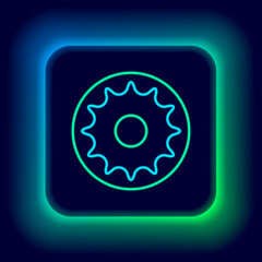 Glowing neon line Chakra icon isolated on black background. Colorful outline concept. Vector