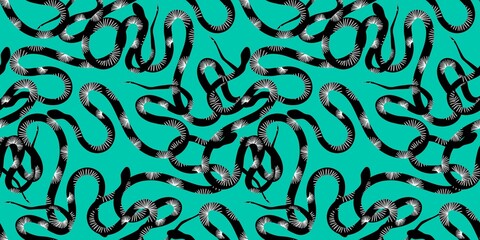 Seamless pattern with snakes. Cool print for dresses and clothes. Tropical snakes digital paper.