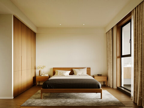3d render of bedroom, hotel room
