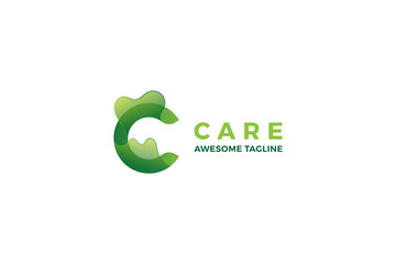 Letter C green color natural care beautiful logo