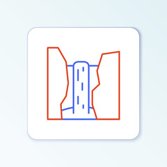 Line Algar waterfall icon isolated on white background. Region Alicante. Spain. Colorful outline concept. Vector
