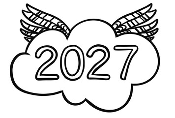 2027 Happy New Year logo text design. 2027 number design template. Illustration with black labels isolated