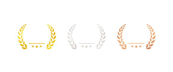 set of gold silver and bronze medals flat icons	 / award / prize / rank / ranking
 - obrazy, fototapety, plakaty