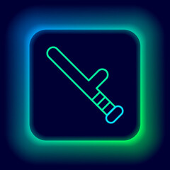 Glowing neon line Police rubber baton icon isolated on black background. Rubber truncheon. Police Bat. Police equipment. Colorful outline concept. Vector