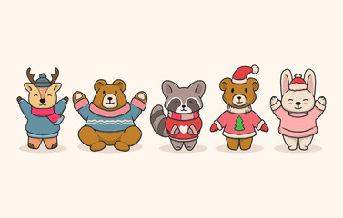 Cute forest animal with winter Christmas cloth