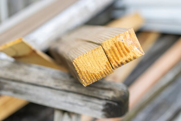 Close up shot of cut weathered wood pieces