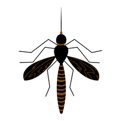 Mosquito isolated on white background. Gnat simple icon or sign. Mosquito silhouette top view. Cartoon insect pest pictogram. Pest control, extermination, removal services. Stock vector illustration