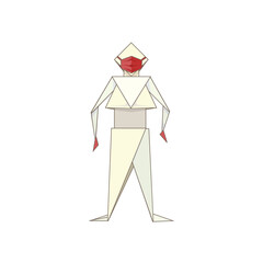Male Origami in red mask and gloves on white isolated background, vector paper human in Cartoon style, concept of Pandemic and Medicine, People and Hobbies, Social distance and Rules.
