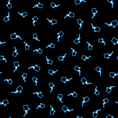 Line Honey dipper stick with dripping honey icon isolated seamless pattern on black background. Honey ladle. Vector