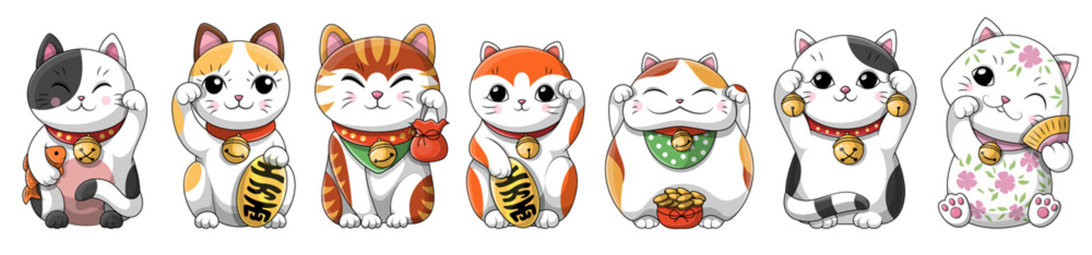 Set of adorable little kittens or cats with assorted accessories