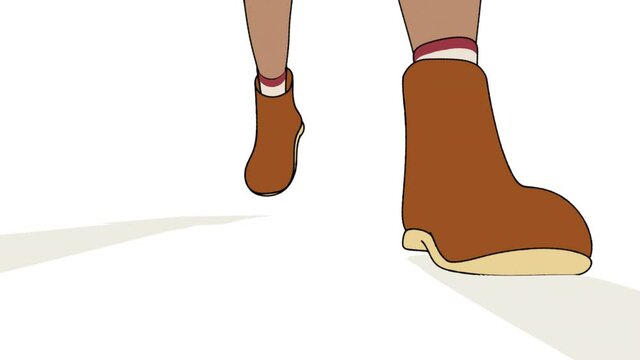 Walking cartoon animation background. Closeup view of legs and feet walking by road. Looped cycled animation cartoon to be used as a background or motivation video for SMM 