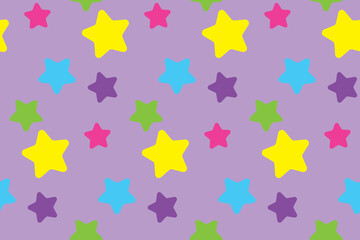 Seamless pattern with stars. Colorful background. Simple creative print for clothes, web, greeting cards, gift wrap and design. Gray, yellow, blue, purple, pink and green colors